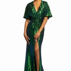 In Stock Johnathan Kayne 2015 Size 14 Sequin Prom Dress Sleeve V Neck Wedding Evening Gown