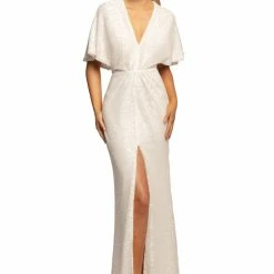 In Stock Johnathan Kayne 2015 Size 14 Sequin Prom Dress Sleeve V Neck Wedding Evening Gown