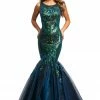 In Stock Johnathan Kayne 2018 Sequin Mermaid Iridescent Prom Dress Pageant Gown High Neck Navy/Multi Size 0