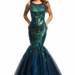 In Stock Johnathan Kayne 2018 Sequin Mermaid Iridescent Prom Dress Size 2, 8,10 Pageant Gown High Neck