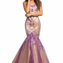 In Stock Johnathan Kayne 2018 Sequin Mermaid Iridescent Prom Dress Size 2, 8,10 Pageant Gown High Neck