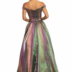 Discontinued Ballgown Dresses Johnathan Kayne 2019 Metallic Shimmer Ballgown Prom Dress Off Shoulder Plunging Neckline