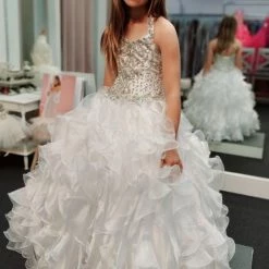 In Stock Ballgown Dresses Little Rosie 2084 Size 6 White Girls Long Ruffle Pageant Dress Glitz Halter Ballgown