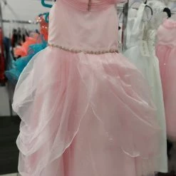 In Stock Girls Size 4 Pink Long Iridescent Shimmer Ballgown Princess Off The Shoulder Ballgown Dresses
