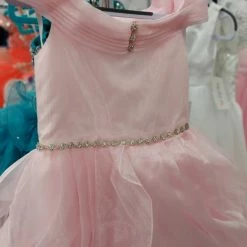 In Stock Girls Size 4 Pink Long Iridescent Shimmer Ballgown Princess Off The Shoulder Ballgown Dresses