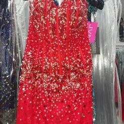 In Stock Jovani JVN92842 Size O Long Fitted Lace Prom Dress Pageant Gown Corset Red