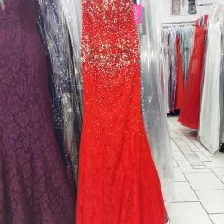 In Stock Jovani JVN92842 Size O Long Fitted Lace Prom Dress Pageant Gown Corset Red
