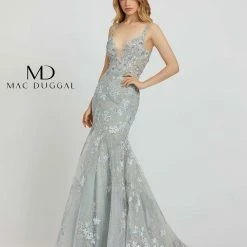 Mermaid Dresses Mac Duggal 20206M Sheer Embellished Lace Mermaid Prom Dress Backless Pageant