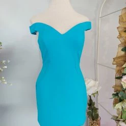 In Stock Ashley Lauren 4444 Turquoise Cocktail Dress Scuba Off The Shoulder Homecoming Dress Size 14