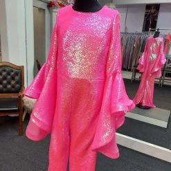 Sequin Dresses Ashley Lauren Kids 8071 Sequin Jumpsuit Long Bell Sleeve Pageant Fun Fashion