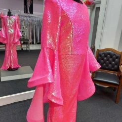 Sequin Dresses Ashley Lauren Kids 8071 Sequin Jumpsuit Long Bell Sleeve Pageant Fun Fashion