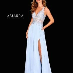 Amarra 20212 Long Sleeveless Lace Chiffon Maxi Slit Skirt Pockets Prom Dress Backless Dresses
