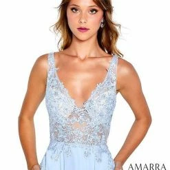 Amarra 20212 Long Sleeveless Lace Chiffon Maxi Slit Skirt Pockets Prom Dress Backless Dresses