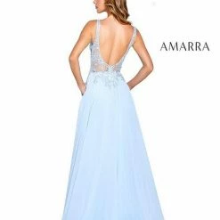 Amarra 20212 Long Sleeveless Lace Chiffon Maxi Slit Skirt Pockets Prom Dress Backless Dresses