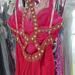 In Stock Backless Dresses Tiffany 16686 Fuchsia Size 8 Prom Dress Satin Pageant Gown Crystal Straps Train