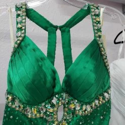 In Stock Jasz Couture Prom Dress 4505 Emerald Green Size 8 Crystal Satin Pageant Gown Backless Dresses