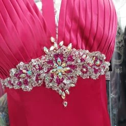 In Stock CLEARANCE Xcite Prom Dress 30189 Rasberry Satin Long Gown Size 12 Halter Crystal Pageant