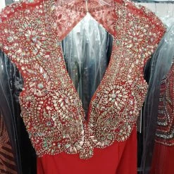 In Stock Jovani Prom Dress 98235 Red Size 8 Pageant Gown Long Cap Sleeve Crystal Bodice Long Sleeve Dresses