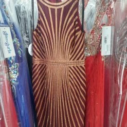 In Stock CLEARANCE Milano Formals E 1971 Sz 4 Burgundy High Neckline Heavy Embellishments Prom Dress Evening Gown