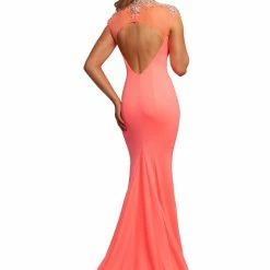 In Stock Johnathan Kayne 2024 Mermaid Slit Prom Dress Pageant Gown Sheer Neckline Crystal Size 6