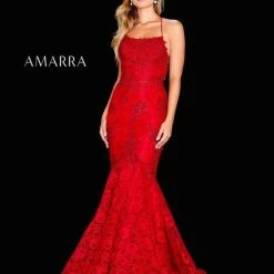 Backless Dresses Amarra 20255 Embellished Lace Gown Lace Up Back And Mermaid Fit Prom Dress