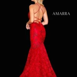 Backless Dresses Amarra 20255 Embellished Lace Gown Lace Up Back And Mermaid Fit Prom Dress