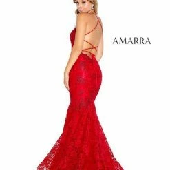 Backless Dresses Amarra 20255 Embellished Lace Gown Lace Up Back And Mermaid Fit Prom Dress