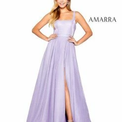 Amarra 20308 Shimmer Ball Gown With A Scoop Neckline With Pockets And Slit