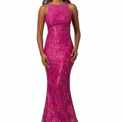 In Stock Johnathan Kayne 2036 Size 12 Magenta Metallic Shimmer Lace Prom Dress Pageant Gown
