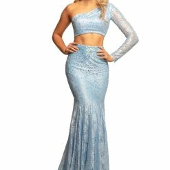 Discontinued Johnathan Kayne 2039 Two Piece Iridescent Shimmer Lace Prom Dress Pageant Gown