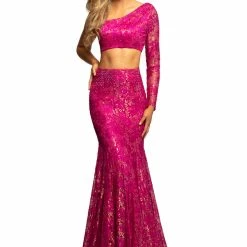 Discontinued Johnathan Kayne 2039 Two Piece Iridescent Shimmer Lace Prom Dress Pageant Gown