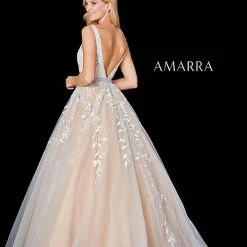 Amarra 20404 Long Lace A Line Ball Gown V Neck Prom Dress Formal Evening