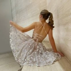 In Stock Blush Prom 20404 Size 8 Short A Line Lace Sequin Cocktail Dress Backless Corset Fit & Flare Backless Dresses