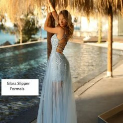 Blush Prom 20406 Short Fitted High Low Overskirt Cocktail Dress Sequin Backless Backless Dresses