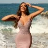 Blush Prom 20409 Short Fitted Shimmer V Neck Cocktail Dress Backless Corset Gown