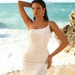 In Stock Blush Prom 20410 Size 2, 6 Short Fitted One Shoulder Cocktail Dress Sequins Backless Formal Backless Dresses