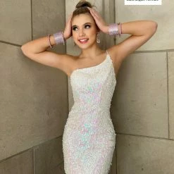 In Stock Blush Prom 20410 Size 2, 6 Short Fitted One Shoulder Cocktail Dress Sequins Backless Formal Backless Dresses