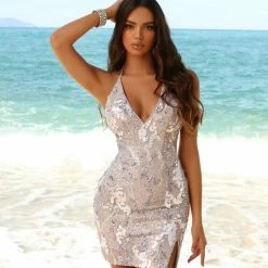 Blush Prom 20417 Short Fitted Sequin Cocktail Dress Backless Formal Corset Slit Backless Dresses