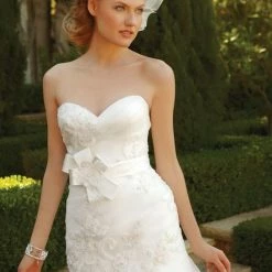 In Stock Mermaid Dresses Casablanca Bridal 2043 Size 10 Fit & Flare Wedding Dress Ruffle Bridal Gown Strapless
