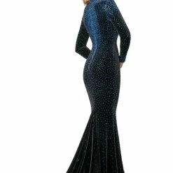 Johnathan Kayne 2045 Crystal Velvet Long Sleeve Prom Dress Pageant Gown With Train Long Sleeve Dresses