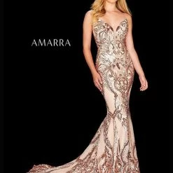 Amarra 20502 Long Fitted Sequin V Neck Prom Dress Formal Evening Gown