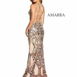 Amarra 20502 Long Fitted Sequin V Neck Prom Dress Formal Evening Gown