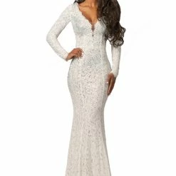 Discontinued Johnathan Kayne 2053 Embellished Lace Prom Dress Long Sleeve Wedding Dress Pageant Gown