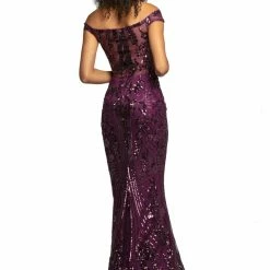 In Stock Johnathan Kayne 2064 Size 14 Plum Fitted Sequin Off Shoulder Prom Dress Pageant Gown
