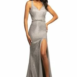 In Stock Johnathan Kayne 2071 Size 0 Long Metallic Glitter Prom Dress Pageant Gown V Neck Pink