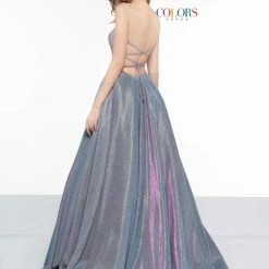 Colors 2078 Long Maxi Slit Shimmer Ballgown Peak Neckline Prom Dress Pageant Ballgown Dresses