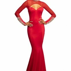 Discontinued Johnathan Kayne 2082 Long Sleeve Mermaid Prom Dress Pageant Gown Sheer Embellished Long Sleeve Dresses