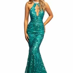 In Stock Mermaid Dresses Johnathan Kayne 2093 Sequin Mermaid Prom Dress Pageant Gown Crystal Choker Size 6,12,14
