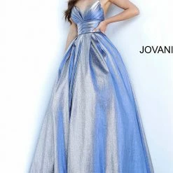 Discontinued Ballgown Dresses Jovani 2094 Prom Dress Pleated Bodice Metallic Shimmer Ball Gown Formal