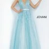 Discontinued Jovani 2098 Sheer Embellished Shimmer Ballgown Prom Dress Floral Plunging Neckline Ballgown Dresses